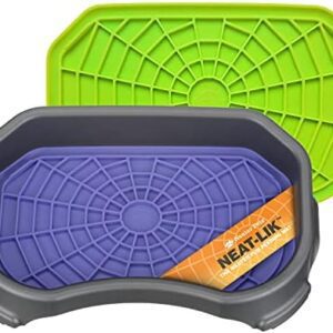 Neater Pets - Neat-Lik with Protective Tray - Slow Feed Pad for Dogs & Cats - Provides Boredom & Anxiety Relief (2 Pack w/ Tray, Green & Purple)