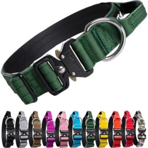 TSPRO Tactical Dog Collar Military Strong Metal Buckle Dog Collar Adjustable Training Dog Collar with Handle(L-Green)
