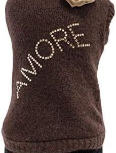 Trilly Tutti Brilli Aimee Wool Sweater with Swarovski Thermal Appliqué and Satin Pin, Large, Brown