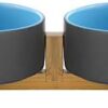 Gray Blue Ceramic Cat Dog Bowl Dish with Wood Stand No Spill Pet Food Water Feeder Cats Small Dogs Set of 2