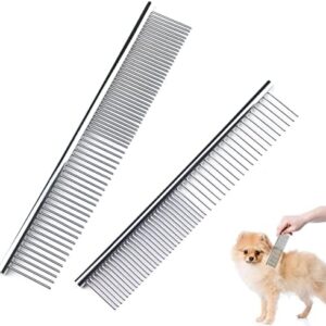2 Pcs, Metal Pet Comb, Stainless Steel Cat Comb, Stainless Steel Pet Comb, Rounded Teeth Dog Comb, Pet Comb, for Large, Medium and Small Dogs, Cats and Other Pets with Tangled Short/Long Hair
