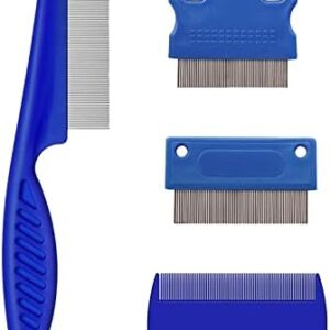 4 Flea Comb Cat Dog Lice Comb Cat Dust Comb Stainless Steel Flea Combs Multi-Purpose Tool Double Head Care Comb for Pets Cats Dogs Clean Lice Tangles Tears Stain Blue