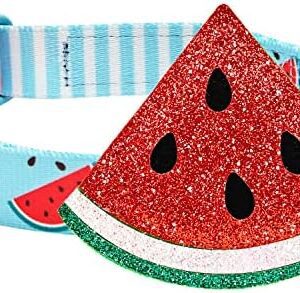 Blueberry Pet Summer Sparkle Dog Collar, Adjustable Large Size, Neck 45cm-66cm, Zesty Fruit Watermelon Blue, Pet Collar with Detachable Accessory