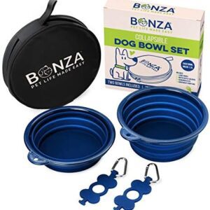 Bonza Large Collapsible Dog Bowls Twin Pack, Portable Dog Water Bowls for Medium to Large Dogs, Lightweight, Sturdy, Leak Proof, Food Safe, Premium Quality Travel Pet Bowl Solution (Large, Navy Blue)