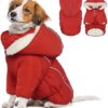 Dog Coat, Dog Jacket, Winter Water Extraction with Reflective Stripes, Dog Winter Clothing, Adjustable Waist, Removable Hat, Warm for French Bulldogs, Small, Medium, Large Dogs (Red, XL)