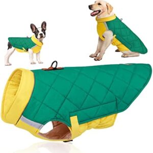 Dog Winter Coat Adjustable Dog Jacket Waterproof Windproof Cotton Reflective Thickened Quilted Pet Clothing with D Ring for Cold Weather Two-Tone Multicoloured Optional 5XL