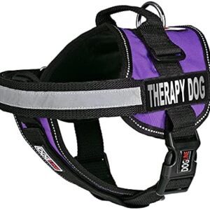 Dogline Vest Harness for Dogs and 2 Removable Therapy Dog Patches, Medium/22 to 30", Purple