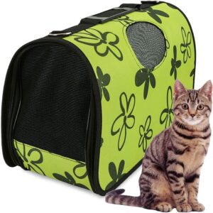 Ducomi Milo Cat and Dog Carrier Bag - Dog and Cat Carrier Bag, Soft for Pets, Comfortable Transport Shoulder Strap, Foldable Bag for Flight and Car Travel (Flower, L)
