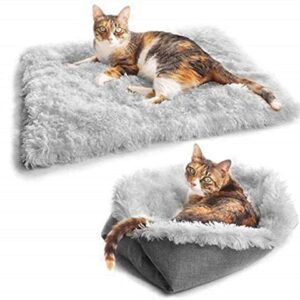 Eidoct Furry Self Warming Cat Bed Mat for Cats Small Dogs,Function 2 in 1 Soft Plush Blanket for Indoor Cats Dogs Fluffy Pet Bed