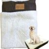 Ellie-Bo Indoor Dog Bed Cover for Soft and Washable Dog Crate Mattress Faux Suede and Sheepskin Topping Cover Size S 56 x 41 x 10cm Fit 24 Inch Cage Dog Bed Cover in Brown and White