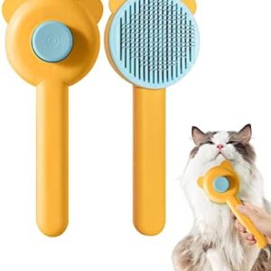 Eowppue Cat Brush, Pet Brush, Dog Brush, Cat Comb with Handle, Removes 90% of Dead Fur and Loose Hair for Medium and Long Hair Dogs Cats (Orange & Bear Ear)