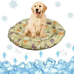 FairyCity Cooling Mat for Pets, Self-Cooling Mats for Dogs and Cats, Round Dog Mat with Non-Toxic Gel, Cooling Dog Bed Cold Gel Pad for Outdoor Indoor Green M