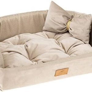 Ferplast Harris 50 Padded Dog Bed Cat Bed Washable with Cushion Tweed and Velvet Beige