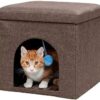 FurHaven Pet House | Footstool Ottoman Pet House for Dogs & Cats, Coconut Brown, Small