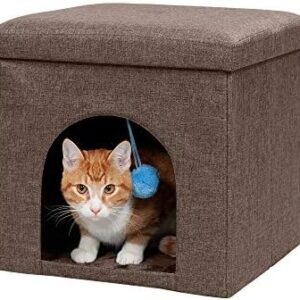 FurHaven Pet House | Footstool Ottoman Pet House for Dogs & Cats, Coconut Brown, Small