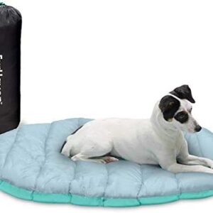 Furhaven Pet Dog Bed - Trail Pup Packable Outdoor Travel Pet Camping Pillow Bed Stuff Sack with Bag for Dogs and Cats, Aqua and Granite Gray, Small