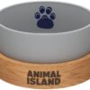 Glass Dog Bowl with Wooden Stand Feeding Bowl Dog Anti-Fing Bowl Dog Bowl with Organic Colour Painted Water Bowl for Dogs Dog Bowl Glass Bowl Engraved Stand (900 ml, Cool Grey)