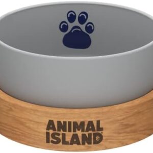 Glass Dog Bowl with Wooden Stand Feeding Bowl Dog Anti-Fing Bowl Dog Bowl with Organic Colour Painted Water Bowl for Dogs Dog Bowl Glass Bowl Engraved Stand (900 ml, Cool Grey)