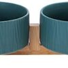 Green Ceramic Cat Dog Bowl Dish with Wood Stand No Spill Pet Food Water Feeder Cats Dogs Set of 2
