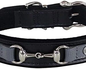 Happy-House Luxury 6071-3 Saddle Leather Collar (M) Silver/Black/Silver/Black