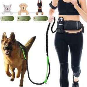Heelay Jogging Lead for Dogs, Belt Bag for Running, Jogging, Hiking, Jogging Lead and Normal Dog Lead for Large, Medium Dogs, with Double Handle, Belly Strap, Dog Lead with Reflective Seams