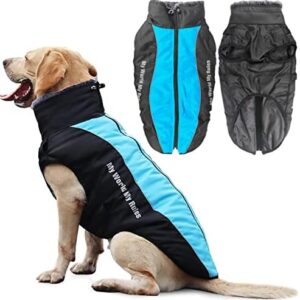 Idepet Dog Coat Warm Jacket, Reflective Pet Snowsuit Outdoor Sport Waterproof Dog Clothes Outfit Vest for Medium Large Dogs with Harness Hole