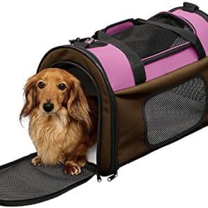 Iris Ohyama Folding Dog and Cat Carrier, with Storage, Seat Belt Secure, Pink, Small Dogs, Size M