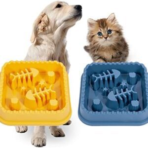 JAMBOS Set of 2 Anti-Sling Bowls for Dogs and Cats (21.5 x 21.5 cm) Anti-Sling Bowls for Dogs and Cats (Blue and Yellow)