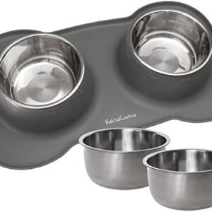 KaraLuna Silicone Bowl Mat with Stainless Steel Feeding Bowl I for Cats and Dogs (850 ml, Grey)