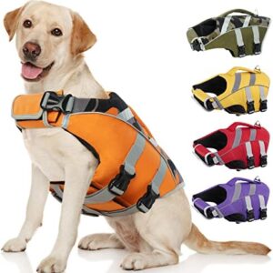 Kuoser Dog Life Jacket with Reflective Stripes, Adjustable High Visibility Dog Life Vest Ripstop Dog Lifesaver Pet Life Preserver with High Flotation Swimsuit for Small Medium and Large Dogs