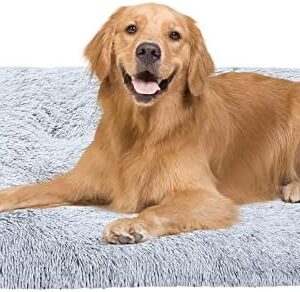 Ledeak Large Dog Bed, Dog Cushion, Fluffy Dog Mat, Medium Dog Sofa, Washable Dog Basket, Super Soft Long Plush Rectangular Dog Cat Sleeping Place with Non-Slip Cushion (S)