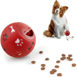 MEKEET Dog Puzzle Feeder Toy Ball Dog Treat Ball Puppy Slow Feeder Toy，Puppy Treat Dispenser Puzzle Slow Feeder Dog Toy Interactive Toys Training Games For Dogs Cats Rabbits Hamsters (Red)