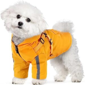 MHaustlie Dog Raincoat, Rain Jacket for Dogs with Hood and Harness, Waterproof Raincoat with Reflective Stripes, Rain Jacket Dog Waterproof for Small and Medium Dogs (2XL, Yellow)