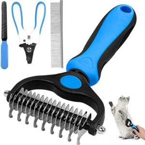 O'woda Pet Grooming Brush, Double-Sided Undercoat Rake for Dogs and Cats, Safe and Effective Shedding Comb and Demating Tool for Grooming, Closes Brush, Comb, Nail Clippers, Files On