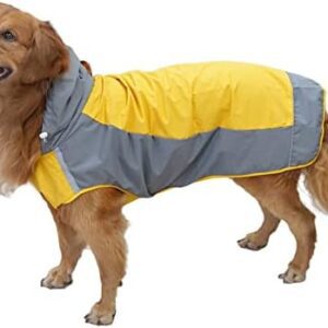 PETCUTE Dog Raincoat, Waterproof Dog Coat with Hood and Reflective Stripes, Breathable Dog Raincoat Rain Jacket with Collar Hole, Dog Rain Clothing for Small Medium Dogs