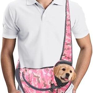 PETCUTE Pet Sling Carrier Dog Sling Bag Pets Travel Shoulder Bags Small Dog Cat Outdoor Shoulder Carrier Bag Pink L