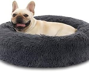 Pet Bed Fluffy Dog Bed Cuddly Bed Dog Bed Round Dog Bed Comfy Doughnut Dog Bed Sleeping Washable Cat Beds Perfect Pet Bed Large Medium Small Dogs (70 cm, Dark Grey)