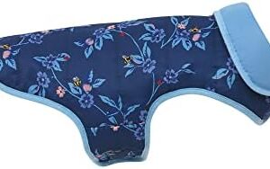 Pet Brands Cath Kidston Reversible Dog Raincoat, Water Resistant Puffer Jacket for Dogs | Flora Fauna Print - Medium Blue
