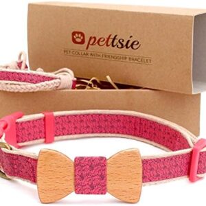 Pettsie Dog Collar with Bow Tie Pet and Friendship Bracelet, Durable Hemp for Extra Safety, 3 Easy Adjustable Sizes, Comfortable and Soft, Strong D-Ring for Easy Leash Attachment