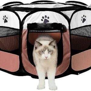Puppy Run 73 x 73 x 43 cm, Foldable Indoor Dog Park, Cat Enclosure, Puppy Playpen for Indoors, Ideal for Dogs, Cats and Small Animals, Brown
