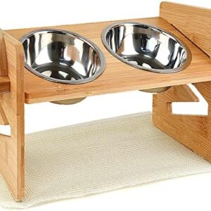 Raised Bowl for Small Dogs and Cats Raised Cat Bowls Dog Bowls with Stand Raised Cat Bowls for Food and Water Solid Bamboo Water Stand Feeder Set for Cats and Puppy