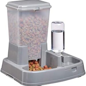 Relaxdays Relaxdays 2in1 Pet Feeding Station, Dual Food and Water Dispenser for Cats & Dogs, Bottle, 5 L, Plastic, Dark Grey, One Size