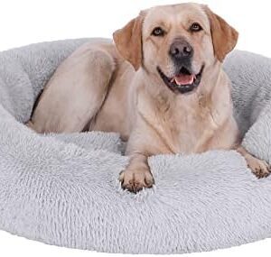 SLPRO Fluffy Dog Bed Round Dog Cushion Dog Basket Dog Sofa Cat Bed Doughnut Washable (Diameter 60 cm Outer Diameter (M), Light Grey)