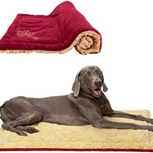 TOPSOSO Large Dog Bed Mat 44 Inch Washable Mat Crate Pad, Ultra Soft and Warm Dogs Blanket Mats, Reversible Dog Bed Crate Luxurious Fur Never Bunches Pet Sleep Mats for Cold Weather or Winter - Red