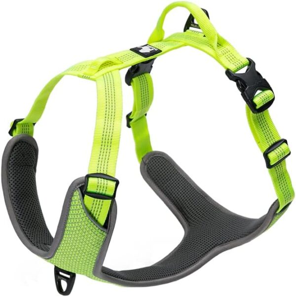 TRUE LOVE Dog Harness Outdoor Adventure II Reflective Vest 2 Leash Attachments Matching Leash Collar Available TLH6071 （Neon Yellow, XL: Chest 82-106cm/32.5-42in