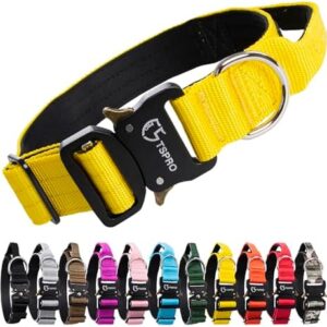 TSPRO Premium Dog Collar with Handle Thick Dog Collar Adjustable Dog Collar Heavy Duty Quick-Release Metal Buckle Dog Collar for Small or Medium to Extra Large Dogs(M-Yellow)