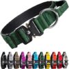 TSPRO Tactical Dog Collar Military Strong Metal Buckle Dog Collar Adjustable Training Dog Collar with Handle(L-Green)