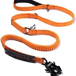 TXZWJZ Tactical Dog Leash Bungee Frog Clip Adjustable Dog Leash Heavy Duty with Car Seat Belt Padded Handle and Reflective Threads for Medium & Large Dogs 4 5 6 FT Orange