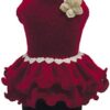 Trilly Tutti Brilli Lalie Wool Dress with Flower Brooch and Swarovski Rivet, 2X-Small, Red