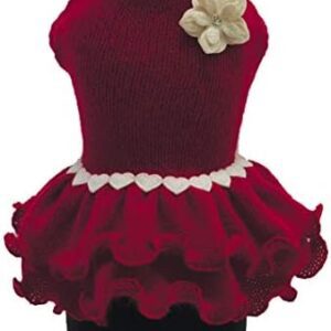 Trilly Tutti Brilli Lalie Wool Dress with Flower Brooch and Swarovski Rivet, 2X-Small, Red